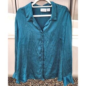 Vtg 90s Jaclyn Smith Teal Green 100% Silk Blouse Size 22W Long Sleeve Grunge